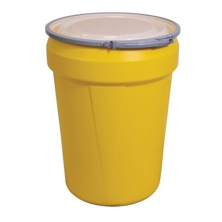 Eagle Manufacturing Company 30 Gallon, Metal Lever-Lock, Lab Pack Open Head Plastic Barrel Drum, Yellow - 1601M